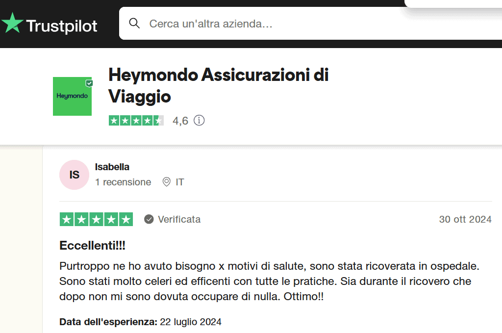 recensione di esperienza reale di un cliente di Heymondo