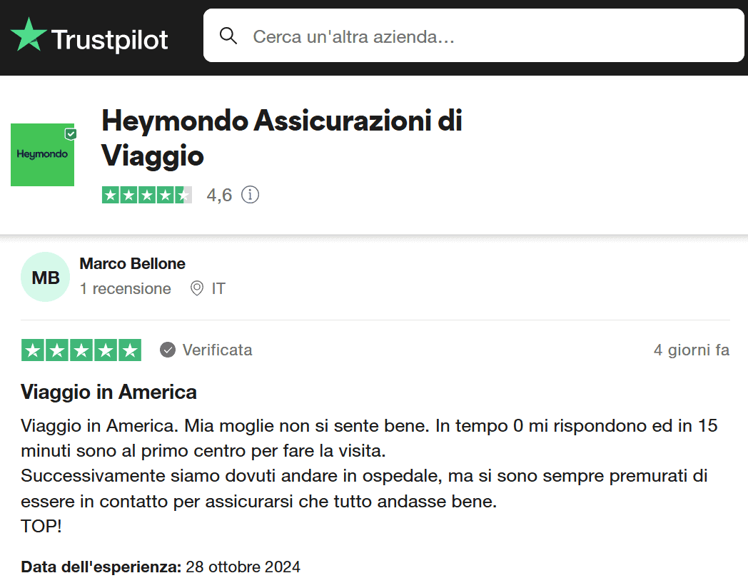 recensione positiva di un cliente di Heymondo