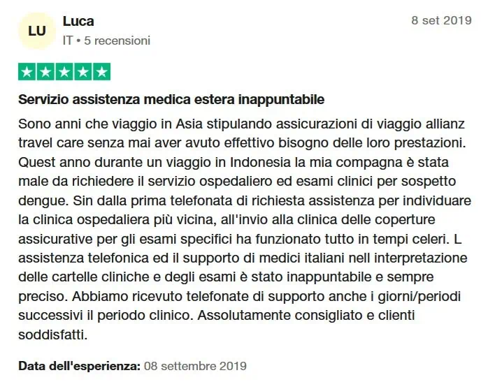 recensione di esperienza reale cliente Allianz assicurazione viaggio