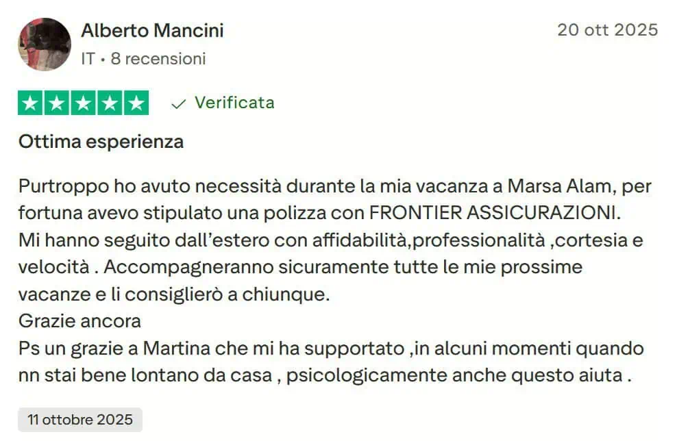 recensione di esperienza reale di cliente di Frontier Assicurazioni