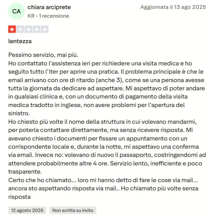 recensione negativa di un cliente di Frontier Assicurazioni